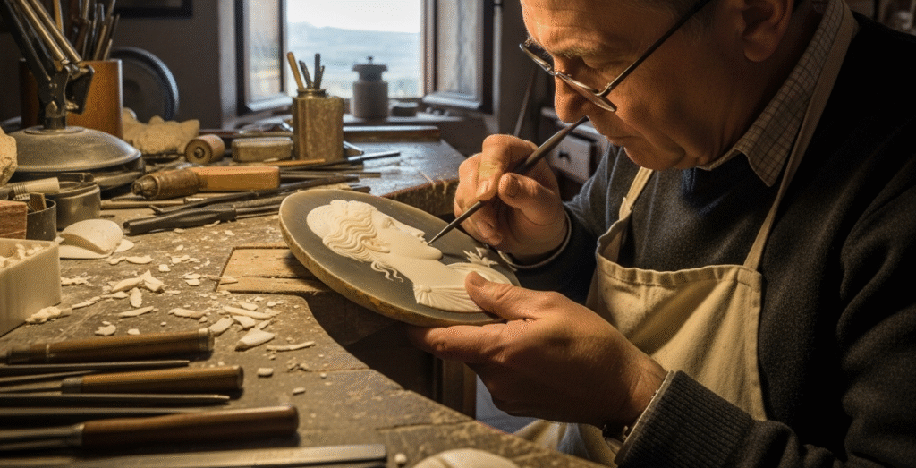 Artisan that carves an Italian Cameo Artisan that carves an Italian Cameo