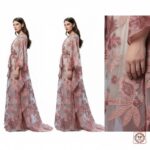long kaftan in sheer, delicate fabric, adorned with intricate floral embroidery in soft pink and ivory tones long kaftan in sheer, delicate fabric, adorned with intricate floral embroidery in soft pink and ivory tones