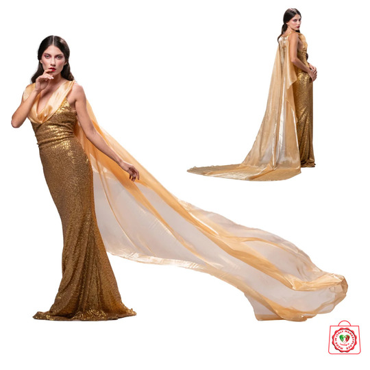 elegant evening gown crafted from pure Italian silk elegant evening gown crafted from pure Italian silk